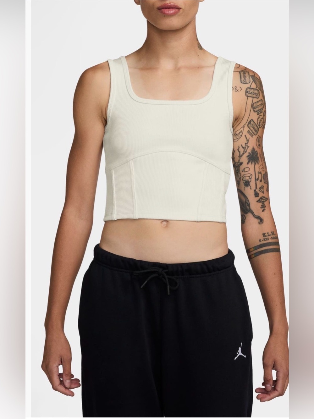 Nike Jordan Square Neck Ribbed Crop Tank Top in Off-White - Large